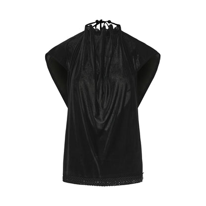 DUYQ [Midnight Star] 011 Ballroom Velvet Gathered Neck Top – Professional Ballroom Practice Wear - Mine·Jas