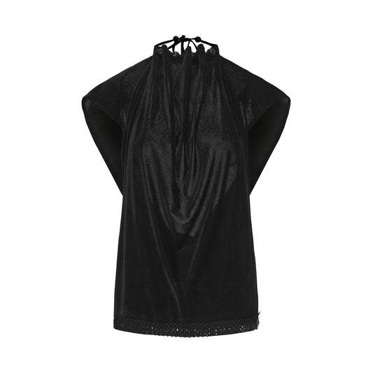 DUYQ [Midnight Star] 011 Ballroom Velvet Gathered Neck Top – Professional Ballroom Practice Wear - Mine·Jas