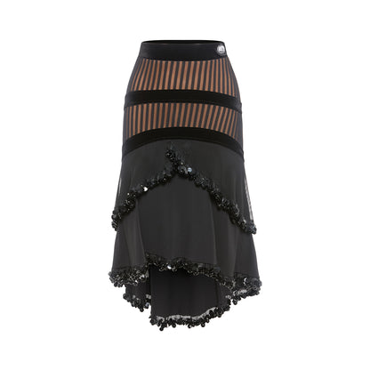 DUYQ [Polina-2] 004 Heavy Craftsmanship Patchwork Half Skirt, National Standard Women's Latin Dance Practice & Performance Costume