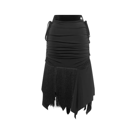 DUYQ [Polina-2] 006 Drawstring Fringe Half Skirt, National Standard Women's Latin Dance Practice & Performance Costume