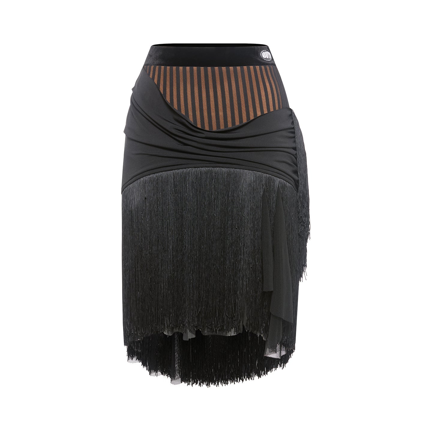 DUYQ [Polina-2] 014 Original Black Fringe Half Skirt, National Standard Women's Latin Dance Practice Costum
