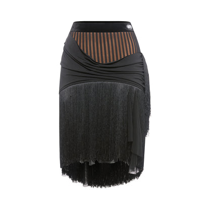 DUYQ [Polina-2] 014 Original Black Fringe Half Skirt, National Standard Women's Latin Dance Practice Costum