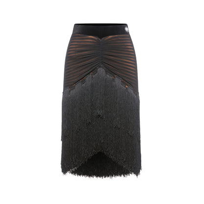 DUYQ [Polina-2] 010 Multi-Layer Heavy Craftsmanship Fringe Half Skirt, National Standard Women's Latin Dance Practice Costume