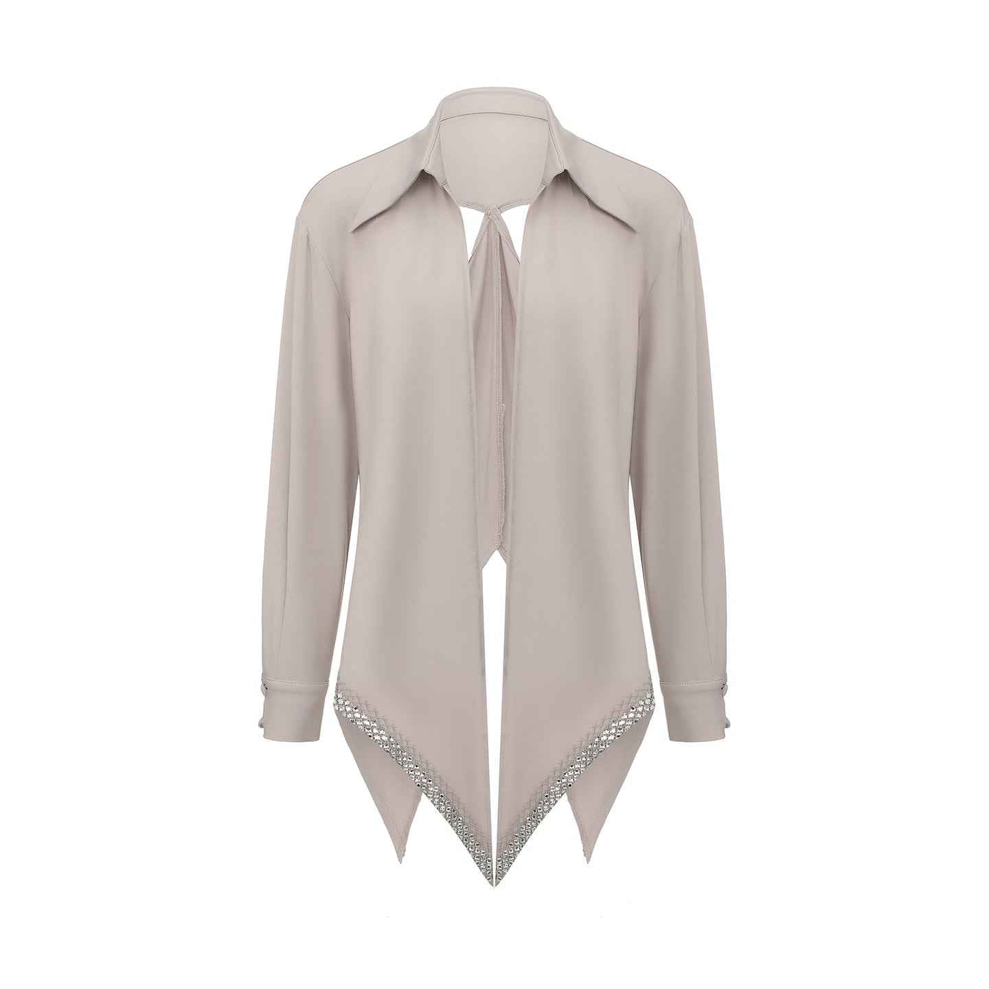 DUYQ 019 Lapel Diamond Trim Top for Latin Dance
