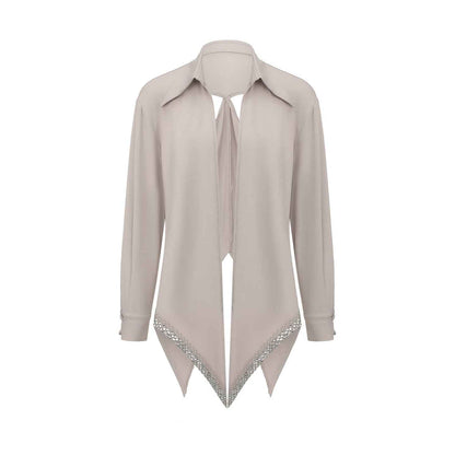 DUYQ 019 Lapel Diamond Trim Top for Latin Dance