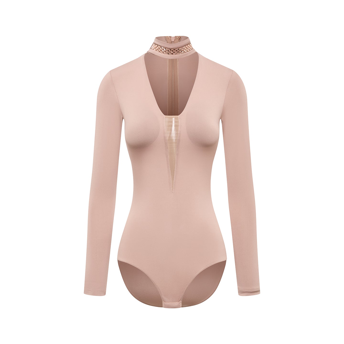 DUYQ Twin Blossom Ballroom 014 Deep V Long Sleeve Leotard – Women’s Ballroom Class & Performance Wear