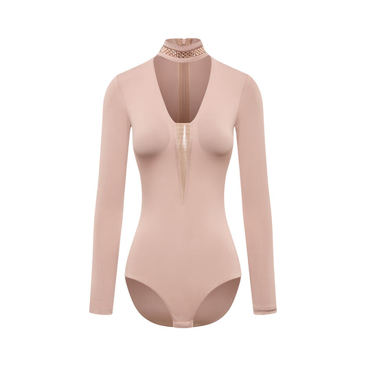 DUYQ Twin Blossom Ballroom 014 Deep V Long Sleeve Leotard – Women’s Ballroom Class & Performance Wear