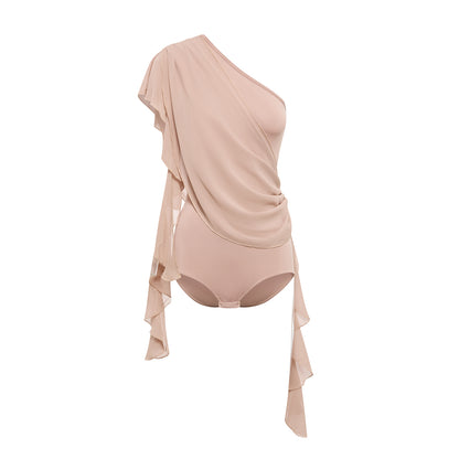 DUYQ Twin Blossom Ballroom 010 Asymmetric Chiffon Leotard – Women’s Practice Wear