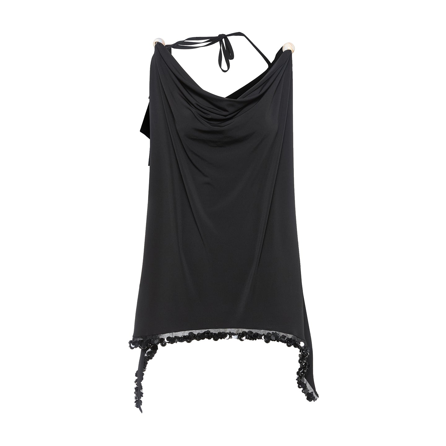 DUYQ [Polina-2] 015 Black Asymmetric Double-Shoulder Tie Top, National Standard Women's Latin Dance Costume