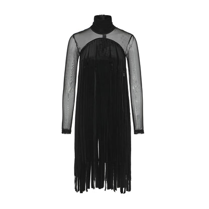 DUYQ [Midnight Star] 001 Ballroom Black Velvet Fringe Bodysuit – Professional Ballroom Practice Wear - Mine·Jas