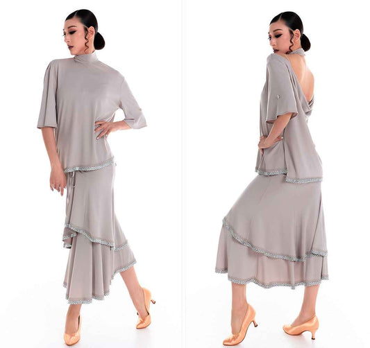 DUYQ 004 Original Rhinestone Double Layer Modern Dance Skirt