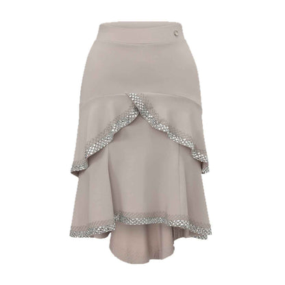 DUYQ 016 Lapel Diamond Trim Skirt for Latin Dance