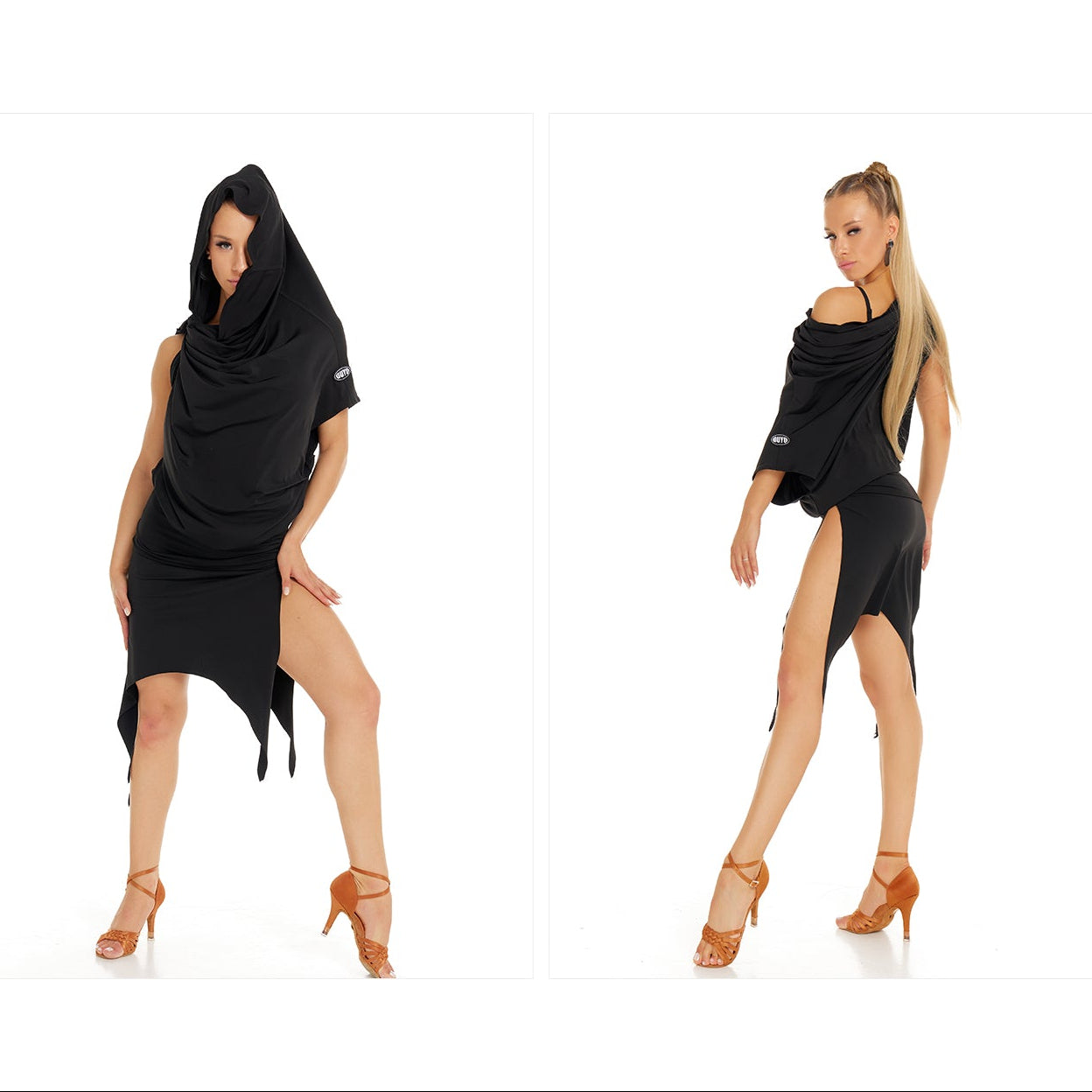 DUYQ [Polina-2] 012 Black Ruched Half Skirt, Professional National Standard Women's Latin Dance Practice Costume