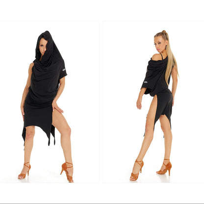 DUYQ [Polina-2] 012 Black Ruched Half Skirt, Professional National Standard Women's Latin Dance Practice Costume