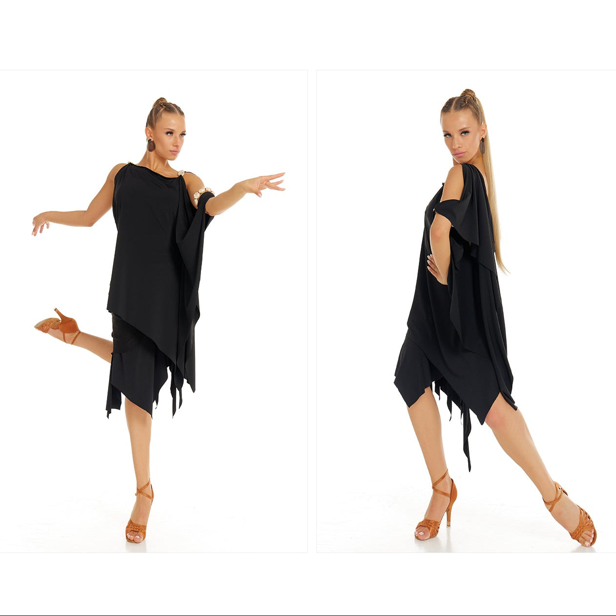DUYQ [Polina-2] 018 Original Black Half Skirt, Professional National Standard Women's Latin Dance Practice Costume
