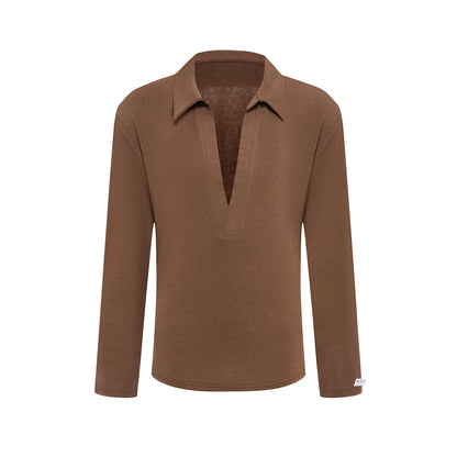 DUYQ A/W 005 Premium Cashmere Men's Collared Deep V Latin Practice Top - Long Sleeve