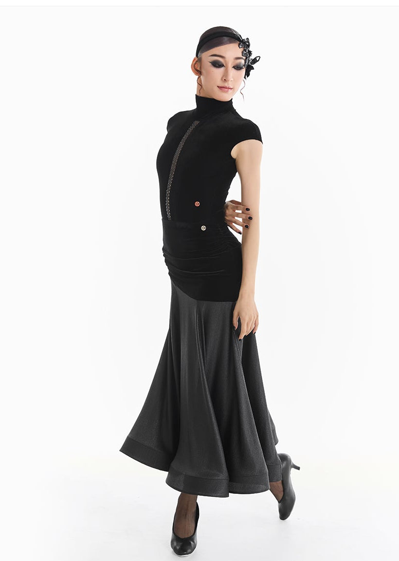 DUYQ [Midnight Star] 014 Ballroom Velvet Patchwork Long Skirt – Professional Ballroom Practice Wear