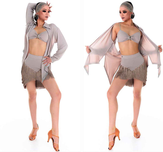 DUYQ 020 Premium Tassel Latin Dance Skirt with Built-in Shorts