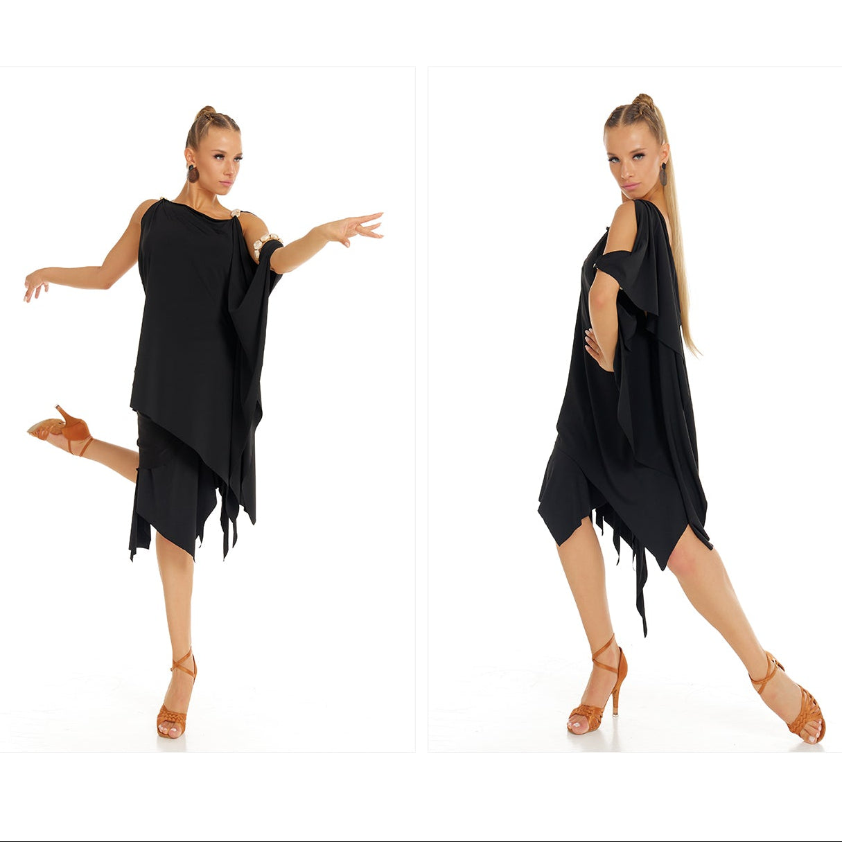 DUYQ [Polina-2] 017 Black Original Double-Shoulder Top, Professional National Standard Women's Latin Dance Practice Costume