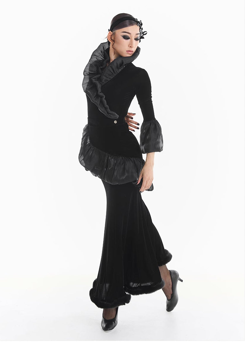 DUYQ [Midnight Star] 003 Ballroom Retro Court Style Bodysuit – Professional Ballroom Practice Wear - Mine·Jas