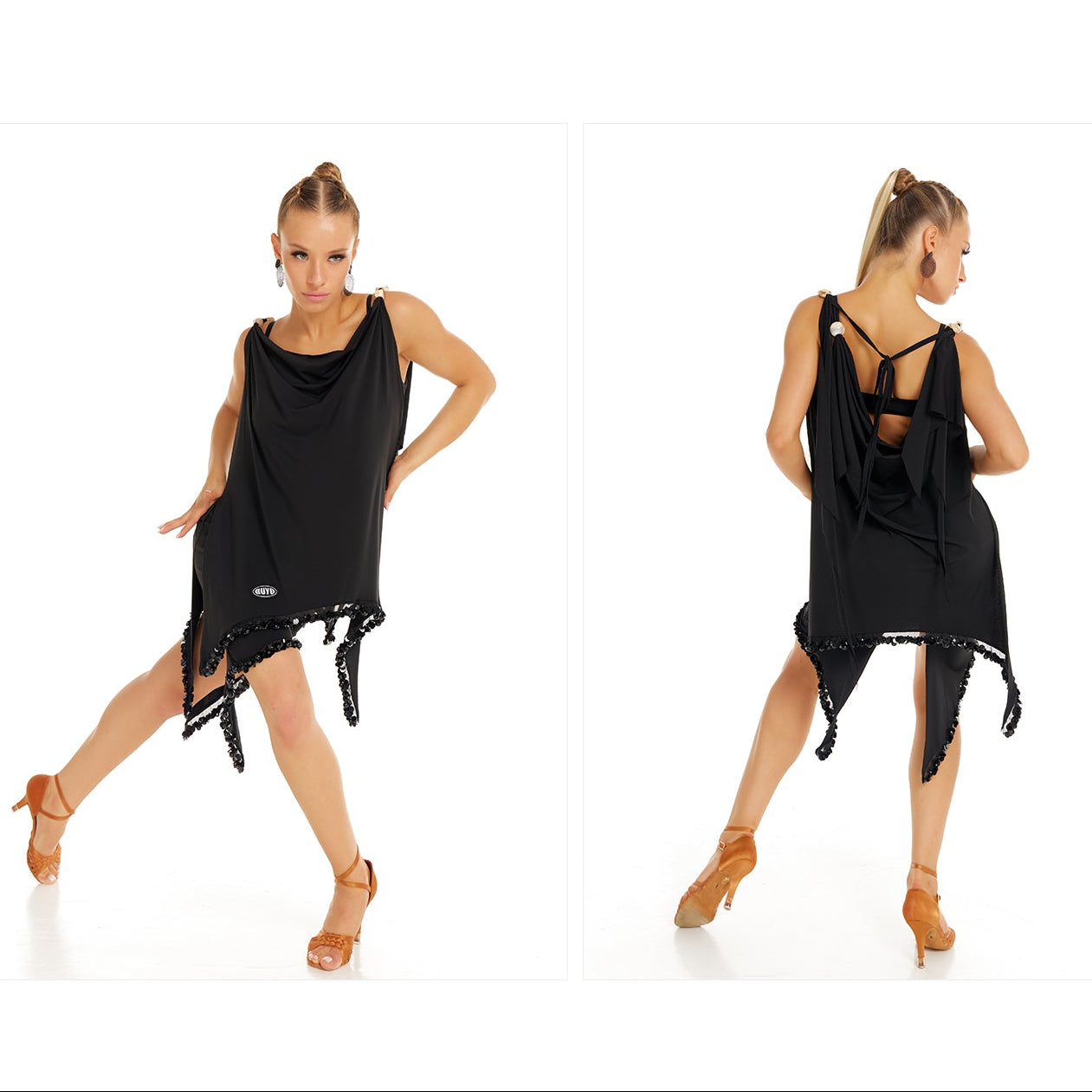 DUYQ [Polina-2] 016 Minimalist Black Half Skirt, Professional National Standard Women's Latin Dance Practice Costume