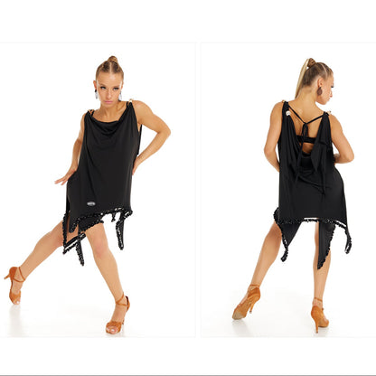 DUYQ [Polina-2] 016 Minimalist Black Half Skirt, Professional National Standard Women's Latin Dance Practice Costume