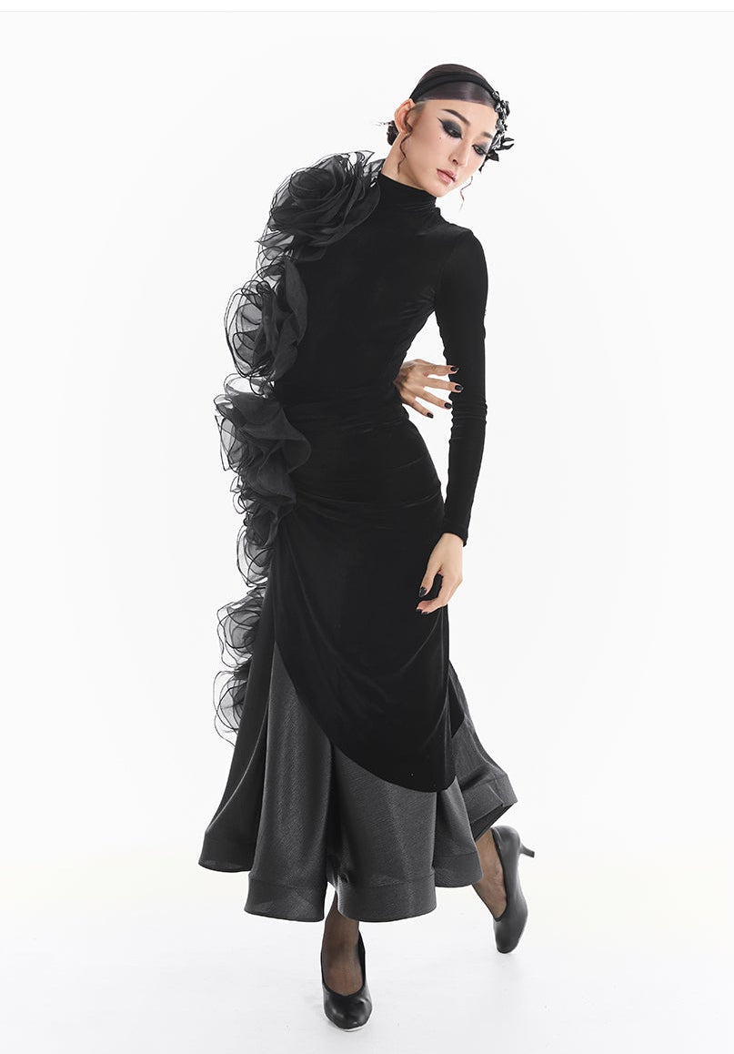 DUYQ [Midnight Star] 007 Ballroom Luxury Flower Bodysuit – Ballroom Practice & Performance Wear - Mine·Jas