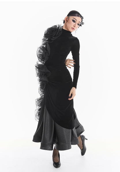 DUYQ [Midnight Star] 007 Ballroom Luxury Flower Bodysuit – Ballroom Practice & Performance Wear - Mine·Jas