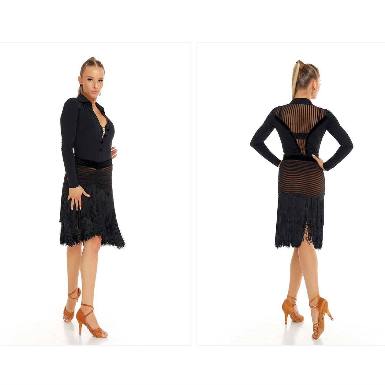 DUYQ [Polina-2] 010 Multi-Layer Heavy Craftsmanship Fringe Half Skirt, National Standard Women's Latin Dance Practice Costume