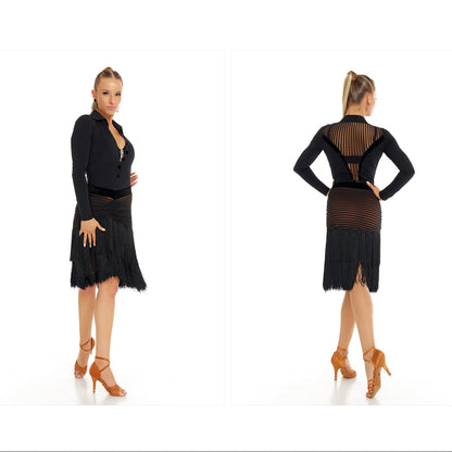 DUYQ [Polina-2] 010 Multi-Layer Heavy Craftsmanship Fringe Half Skirt, National Standard Women's Latin Dance Practice Costume