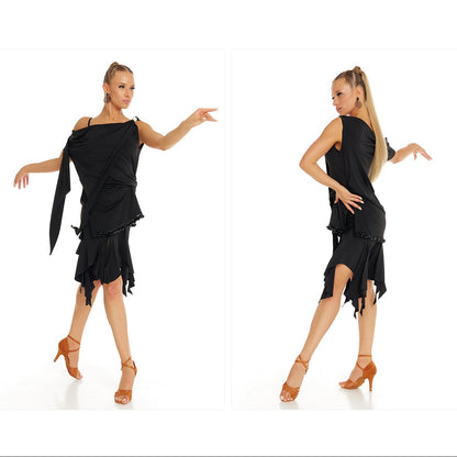 DUYQ [Polina-2] 008 Original Asymmetric Half Skirt, National Standard Women's Latin Dance Practice & Performance Costume