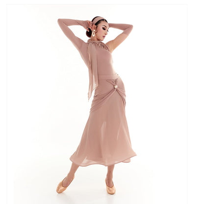DUYQ Twin Blossom Ballroom 001 Asymmetric Ruched Leotard – Women’s Practice Wear