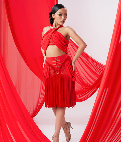 DUYQ [NSAD] 018 hand-woven splicing skirt national standard women's Latin dance practice suit performance major