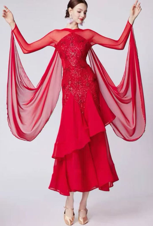 WD.SQ38 Elegant Women’s Ballroom Show Practice Dress – Modern Standard Dance Gown