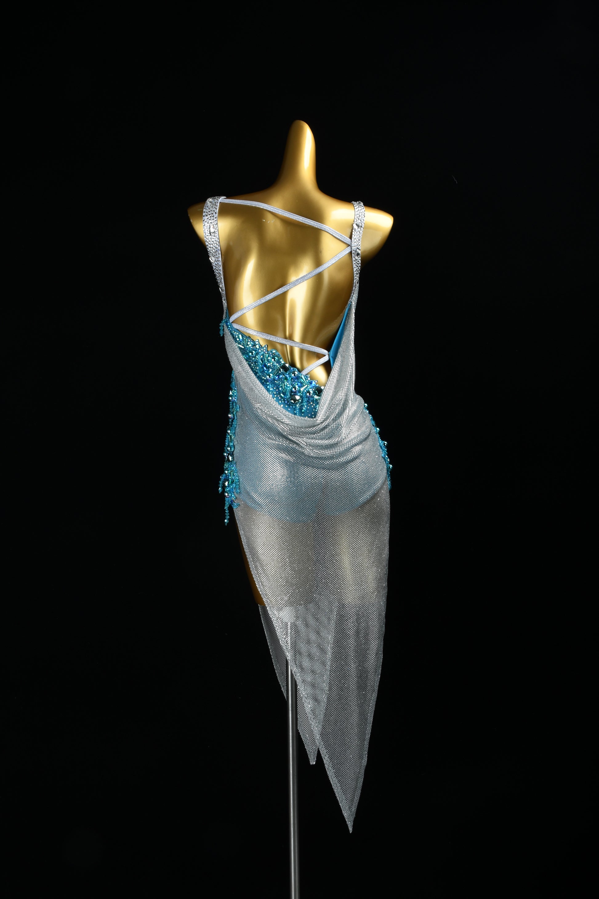 MINEJAS.F1726 Sky Blue & Silver Elegant Latin Dance Dress - Mine·Jas