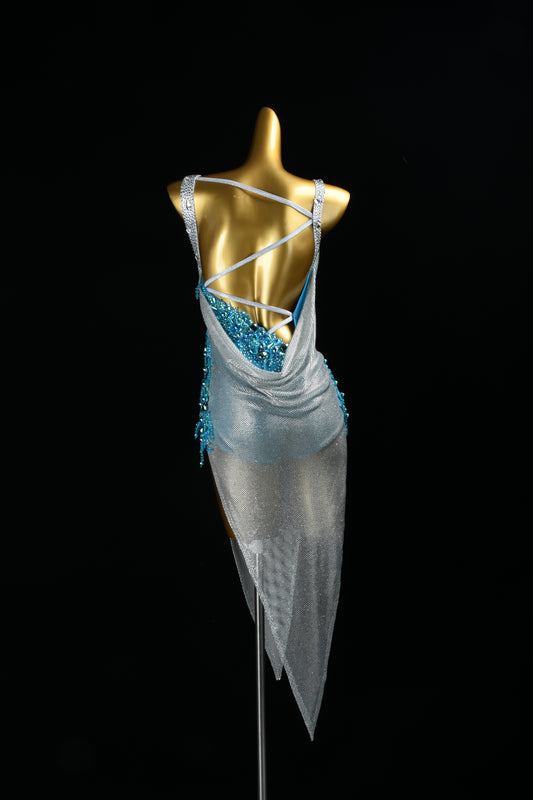MINEJAS.F1726 Sky Blue & Silver Elegant Latin Dance Dress - Mine·Jas
