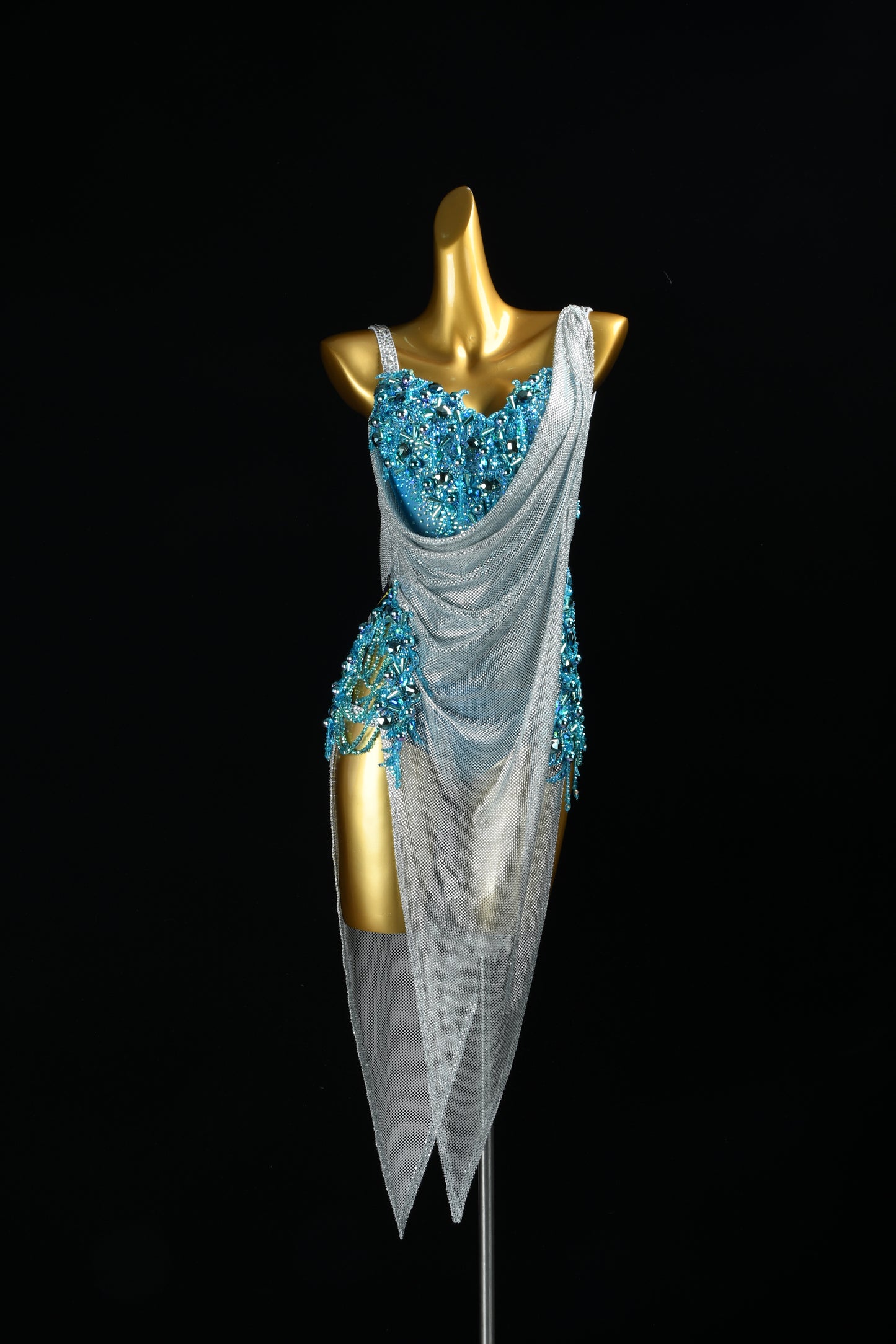 MINEJAS.F1726 Sky Blue & Silver Elegant Latin Dance Dress - Mine·Jas