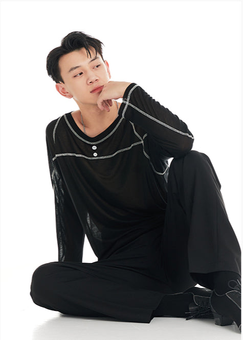 DUYQ "Black and White" Men's 007T word segmentation long-sleeved Latin dance practice performance uniform class uniform professional