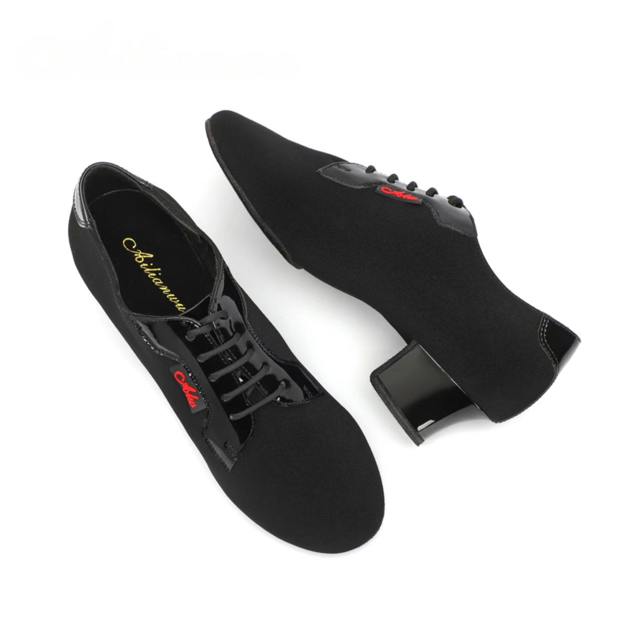 AL.L020ME Men’s Black Latin Dance Shoes Patent Trim Calf Leather Insole