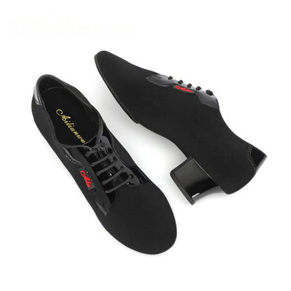 AL.L020ME Men’s Black Latin Dance Shoes Patent Trim Calf Leather Insole