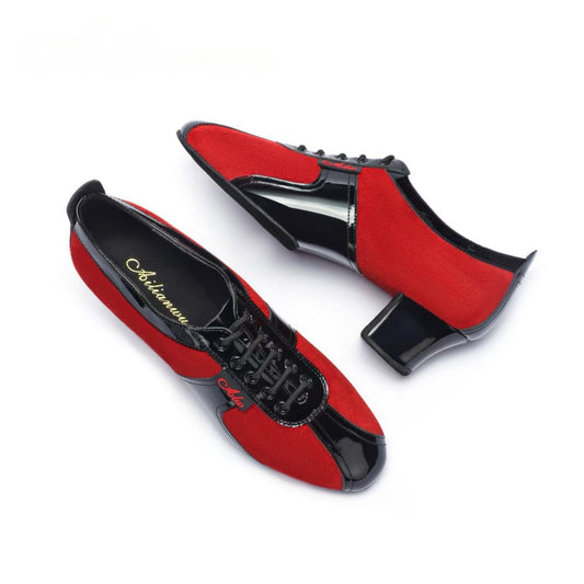 AL.L021FC Women’s Black & Fuchsia Suede Latin Dance Shoes – Mid Heel | Practice & Performance