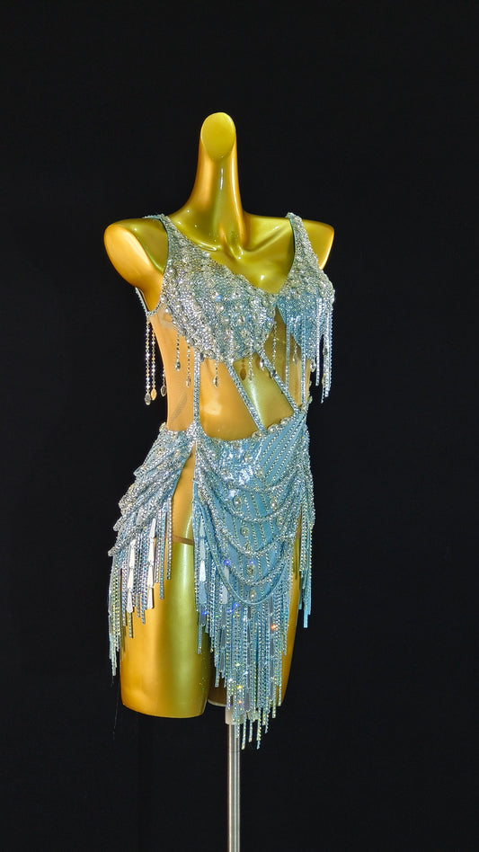 MINEJAS.L414 AB Rhinestone Latin Dance Gown - Mine·Jas
