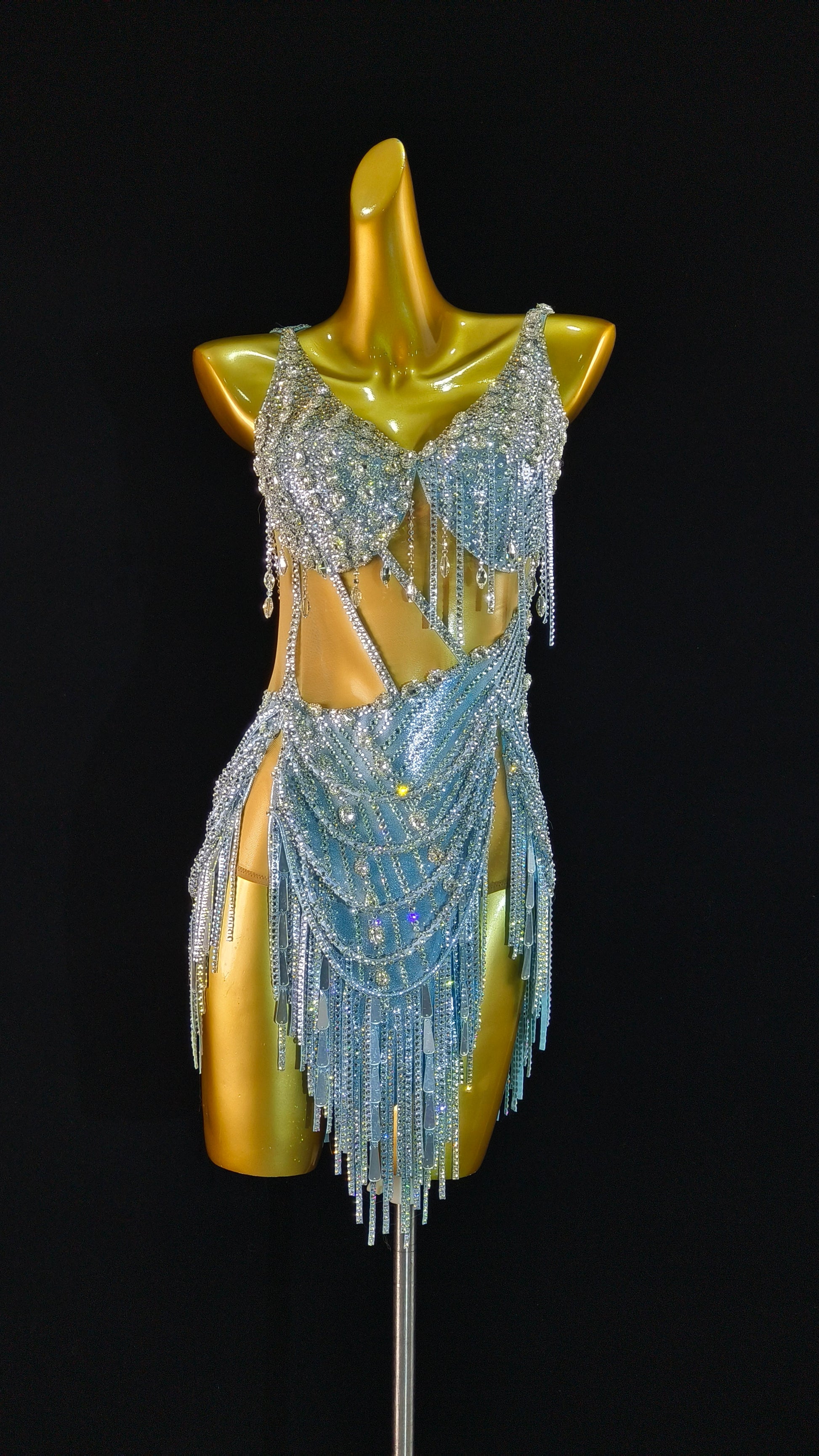 MINEJAS.L414 AB Rhinestone Latin Dance Gown - Mine·Jas