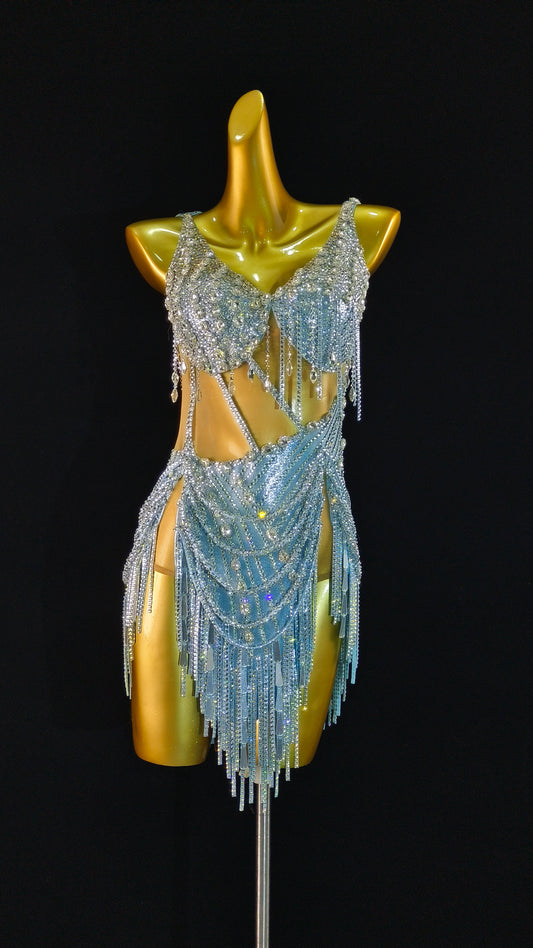 MINEJAS.L414 AB Rhinestone Latin Dance Gown - Mine·Jas
