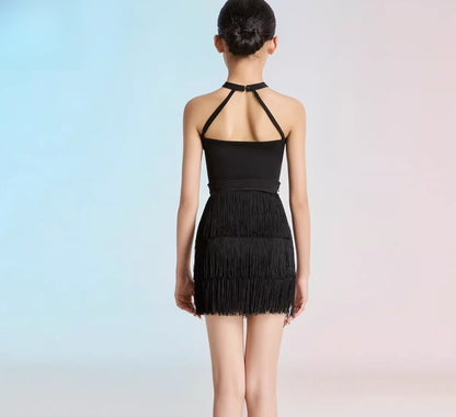 MLX 122 children's Latin dance practice suit, fringed skirt set, professional dance training performance suit