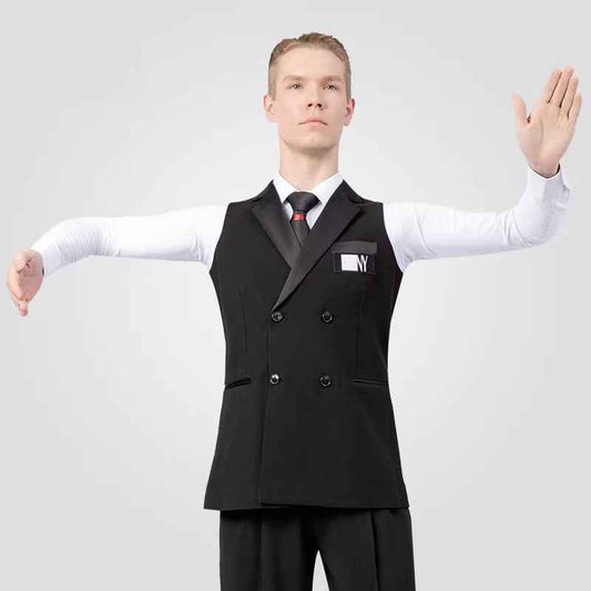 NY Fashion Vest Men's Flat Barrel Collar Double-breasted Ballroom Dance Performance Suit Waltz Practice Suit 23122S