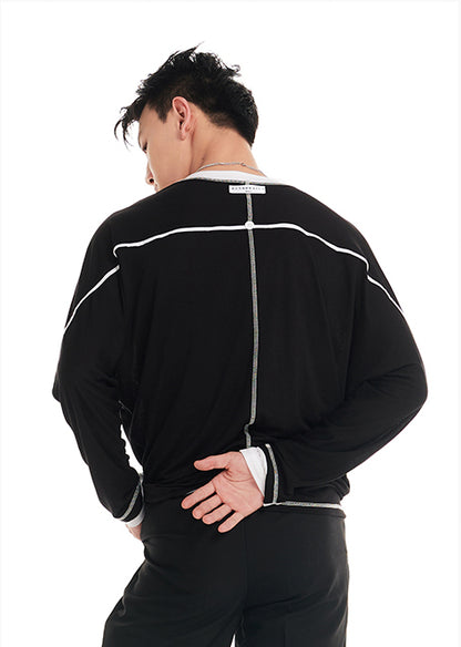 DUYQ "Black and White" Men's 006T word long-sleeved top Adult national standard Latin dance practice performance suit advanced