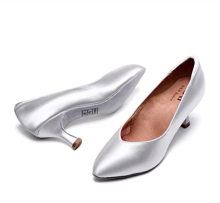 DRH-208 Women's Pointed Toe Ballroom Dance Soft Sole Practice Shoes for Tango & Waltz, Satin Upper, Slim Fit - Mine·Jas
