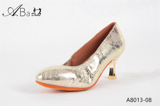 ABA DANCE.A8013 Gold Leather Women's Ballroom Social dance Shoes | Elastic Strap Stylish Flats