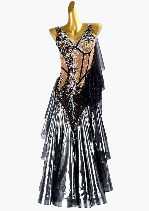 MINEJAS.S106S New silver skirt national standard American modern professional performance competition clothing